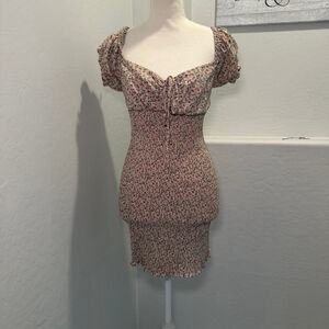 Blush BJ Floral Smocked Mini Dress Puff Sleeve Cottagecore Y2K M